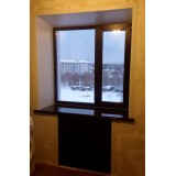 Окно с ламинацией, подоконник "Данке", холодильник под окном с в